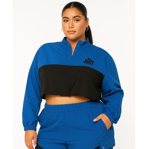 Juicy Couture Blue and Black Track Suit 2X/3X Two Piece Boxy Top Pull on Pants - Picture 5 of 8